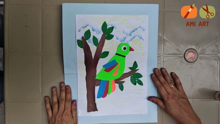 Making paper parrot for craft.