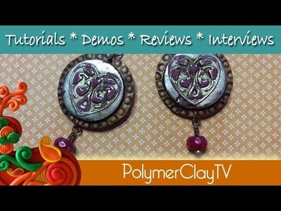 Polymer Clay Tutorial making stamped foiled antiqued textured earrings with heart