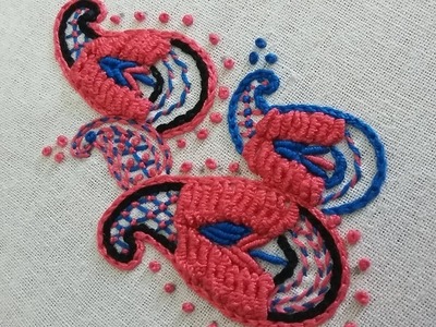 Beautiful hand embroidery of paisley design with many  different stitches