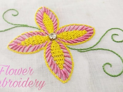 Bullion Knot Raised Chain Stitch Flower (Hand Embroidery Work)
