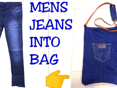 DIY: Convert.Reuse Old Men's Jeans into Girls Trendy Hand Bag (HINDI)
