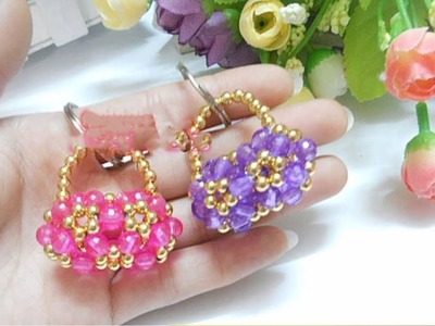 DIY  liltle bead bag key chain 水晶串珠教学 小花包包