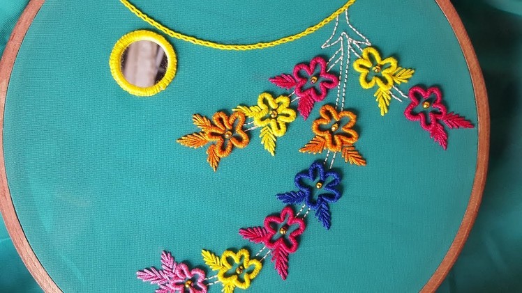 Hand embroidery brazilian neck design hand work by mirror style stitching