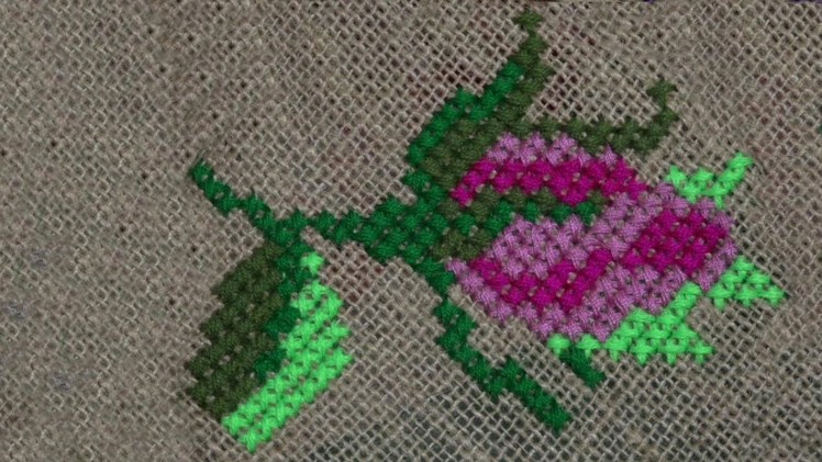 Hand Embroidery : Cross Stitch Embroidery ( Flower Pattern ) Rose