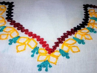 Hand embroidery. Neck design for dresses and blouses. Hand emry sbroidetitches for beginners.