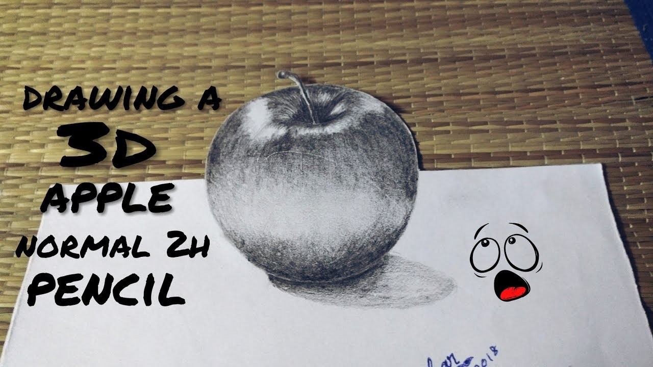 How To Draw A 3d Apple In Paper By Normal Pencil Very Easy, Apple ...