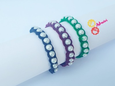 How To Make Pearl Bracelet With Woolen Thread | DIY | Friendship Bracelet Making | uppunutiashwini