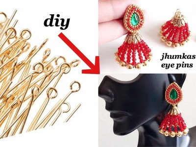 Innovative idea with eye pins||Jhumkas making with eye pins||Jewelry Tutorials