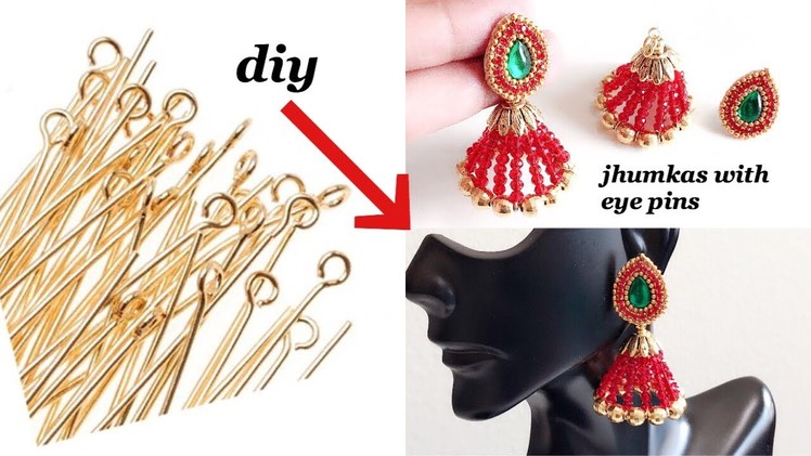 Innovative idea with eye pins||Jhumkas making with eye pins||Jewelry Tutorials