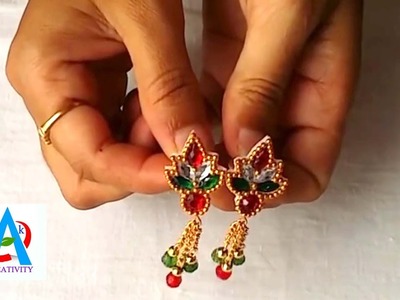 Making of multi stone silk thread earrings. earrings with hanging chain tutorial