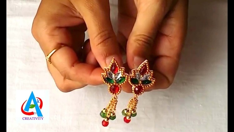 Making of multi stone silk thread earrings. earrings with hanging chain tutorial