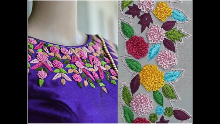 New collection embroidery hand work designs beutiful neck work 2018 design