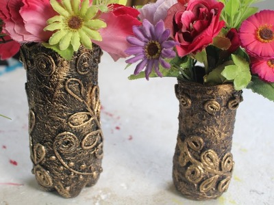 Plastic bottle craft idea | Making flower vase using plastic bottle