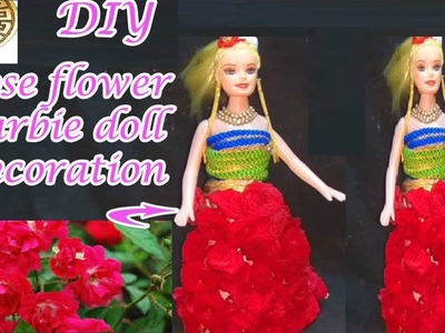Rose flower doll decoration|diy easy barbie doll decoration