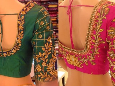 Beautiful Embroidered south Indian bride blouse design ideas.kundan work blouse design ideas