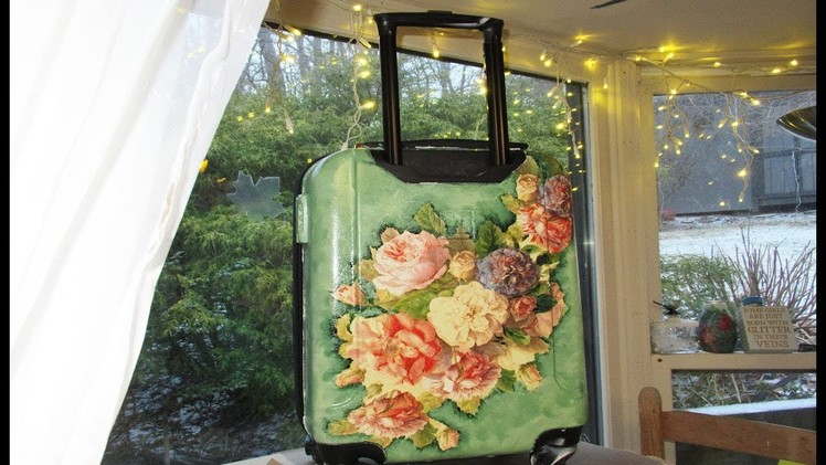 DIY Decoupage a plastic Suitcase for Craft Supplies