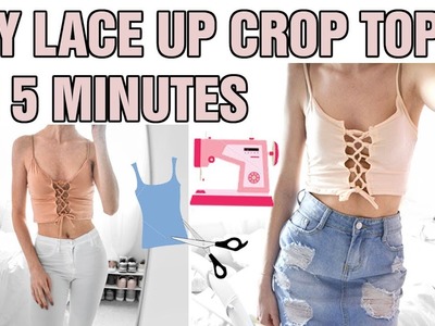 DIY LACE UP CROP TOPS. Super Easy BEGINNER Level. HOW TO MAKE ANY SHIRT CUTE AGAIN