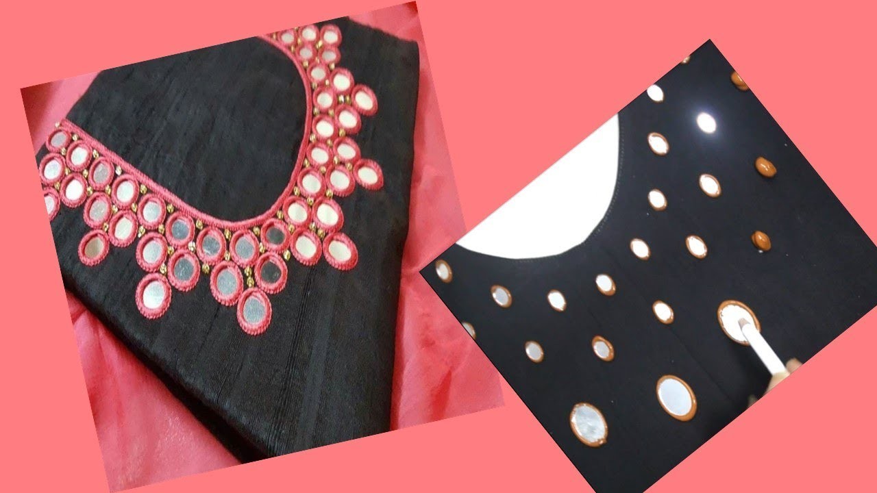 mirror work on churidar neck