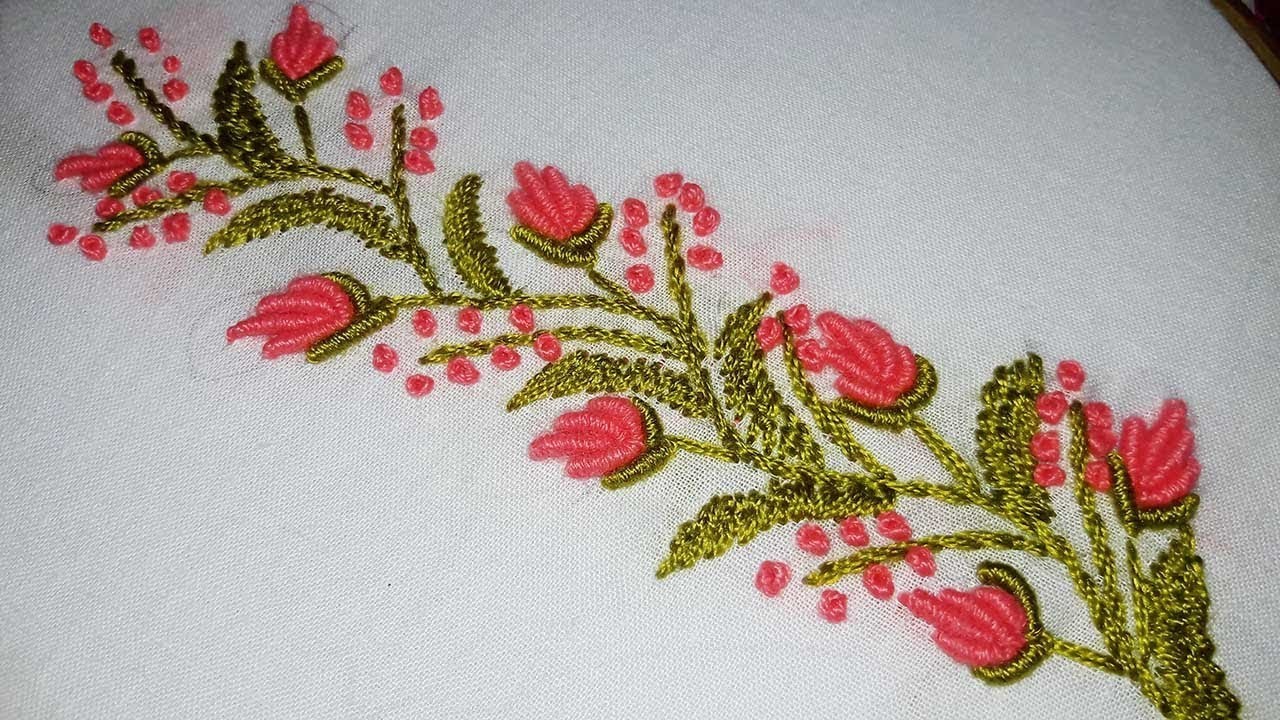 Hand embroidery designs. border line tutorial for beginners.by nakshi katha