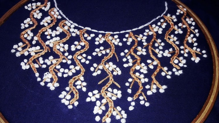 Hand Embroidery: Neckline Design | Chain Stitch & France Knot stitch by Nakshi Katha