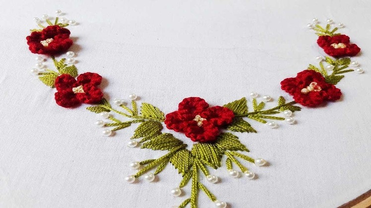 Hand Embroidery: Neckline Embroidery Brazilian stitch for Shirts.Kurtis.Churidar
