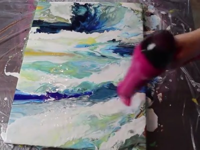 How to acrylic fluid pour with a hair dryer!  Stormy Seas