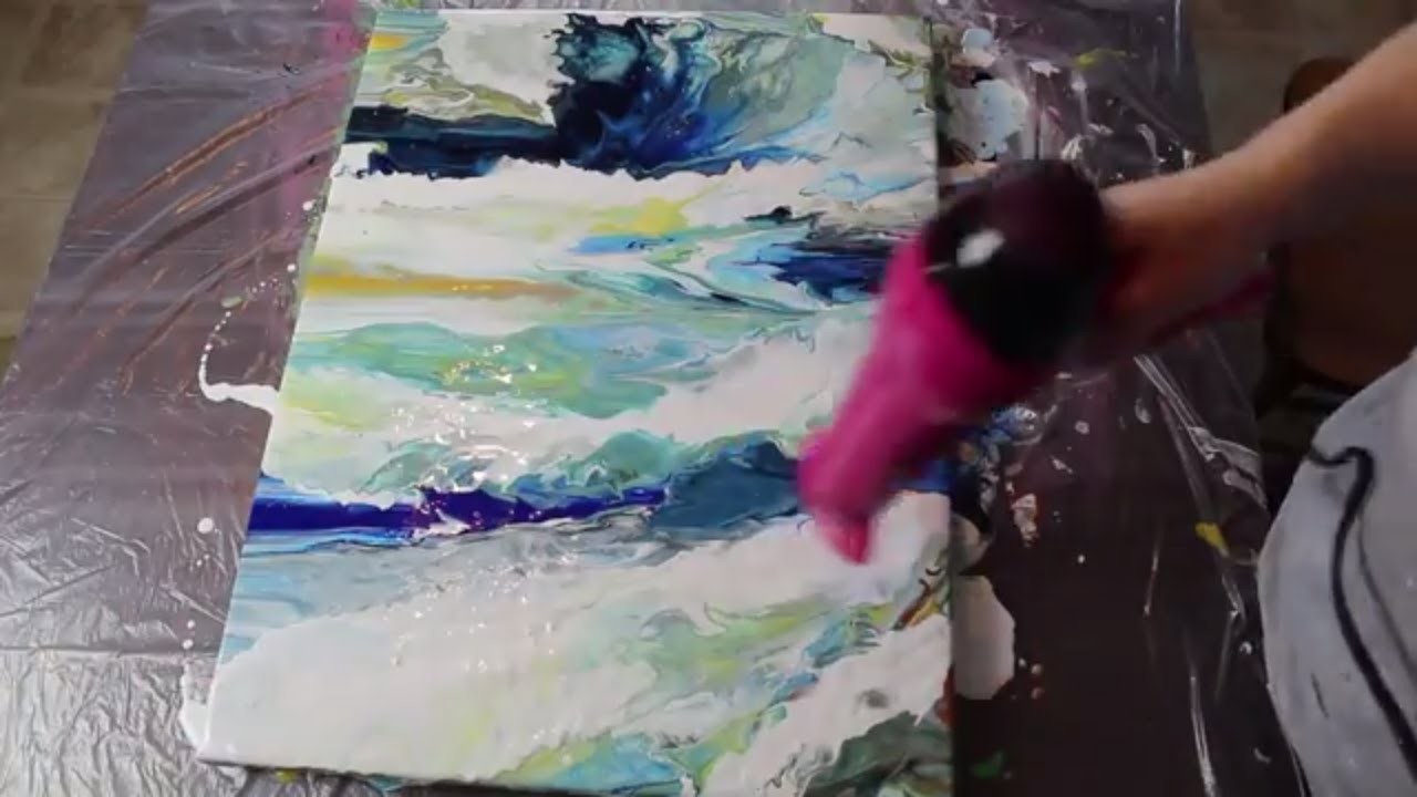 How to acrylic fluid pour with a hair dryer!  Stormy Seas