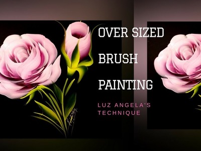 How to paint Rose | Oversized brush painting | Luz Angela's Technique