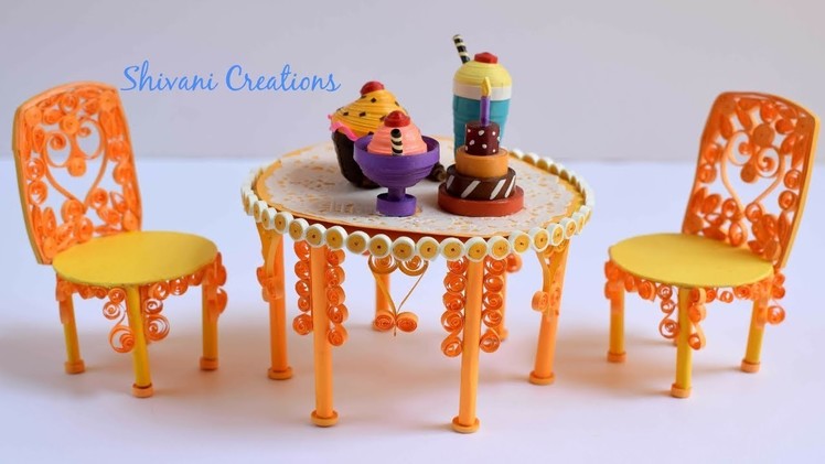 Miniature Quilling Dining Table and Chair. Quilling Show Piiece