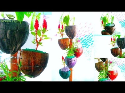 Natural Looking Flower Pot From Coconut Husk |  Eco-friendly & Organic pot DIY Garden.GREEN PLANTS