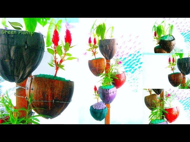 Natural Looking Flower Pot From Coconut Husk |  Eco-friendly & Organic pot DIY Garden.GREEN PLANTS