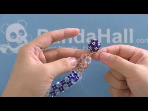 PandaHall Video Tutorial On Making a Bicone Crystal Bracelet with Blue Glass Flower Dotted