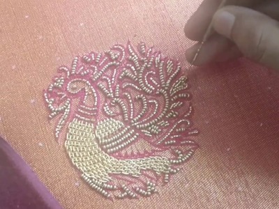 Peacock Embroidery Design Using Aari Maggam Work
