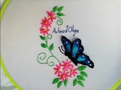 3D Butterfly Embroidery |Mariposa bordada en 3D |Hand Embroidery Tutorial by Artesd'Olga