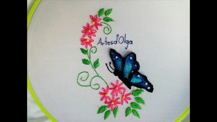 3D Butterfly Embroidery |Mariposa bordada en 3D |Hand Embroidery Tutorial by Artesd'Olga