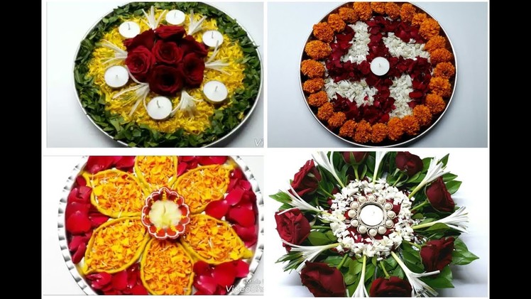 4 ● Decorative Thali Ideas.4 Pooja Thali Decoration. How to Decorate Flower Decoratio Pooja Thali.