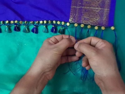 Beaded kuchu design on silk saree part 2.How to make Beaded saree kuchu