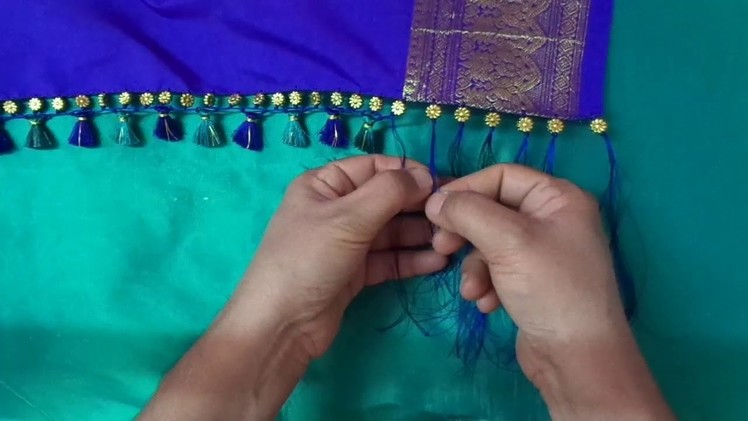 Beaded kuchu design on silk saree part 2.How to make Beaded saree kuchu