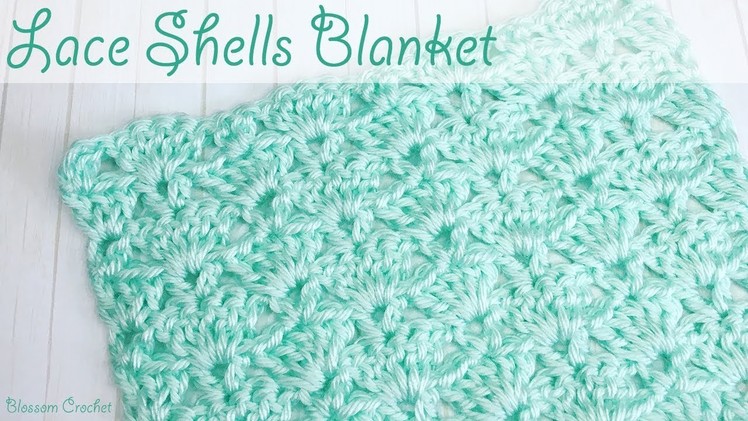 Beautiful Lace Shell Crochet Baby Blanket. Scarf