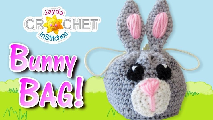 Crochet Bunny Rabbit Drawstring Bag. Sack