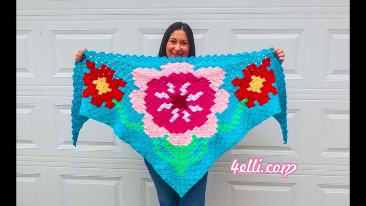 Crochet: My Blossom Shawl - C2C Shawl Tutorial (EN)