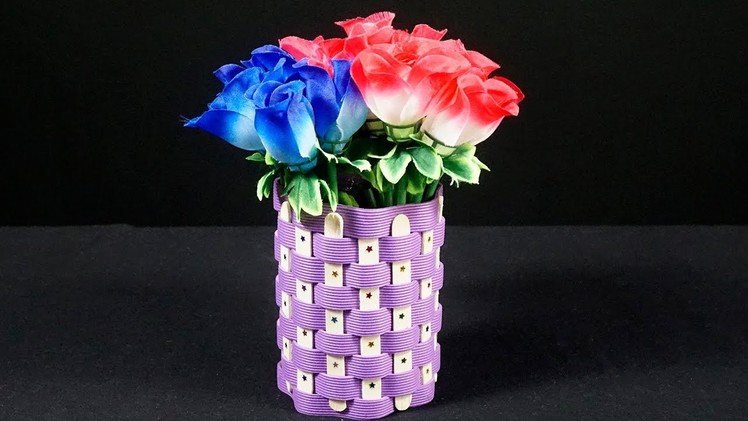 Diy Flower Vase with Plastic Bottle | Diy Flower Vase with Icecream Sticks