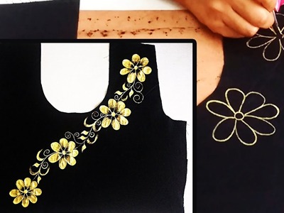 DIY : How to make Golden Daisy on Fabric | Creative Fabric Designs| Designer Kurtis