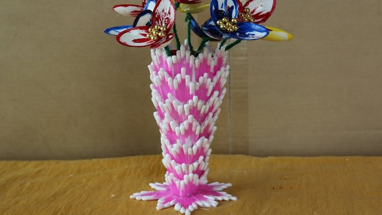 DIY Innovative Ideas Of Flower Vase | How to make flower vase using cotton buds - Craft ideas