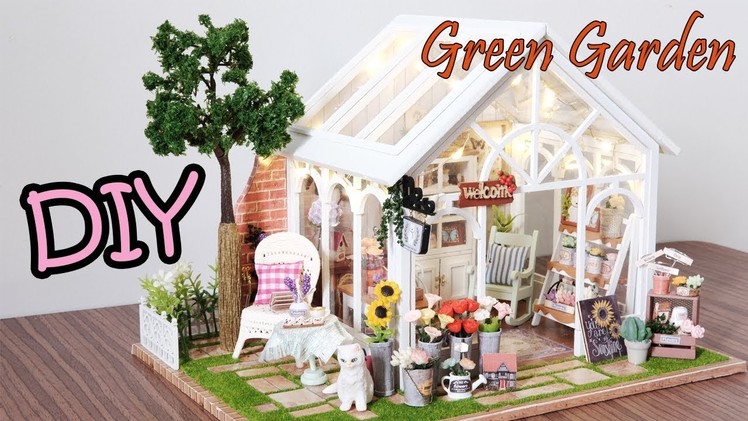DIY Miniature Dollhouse Kit || Green Garden ( with full furniture and light )