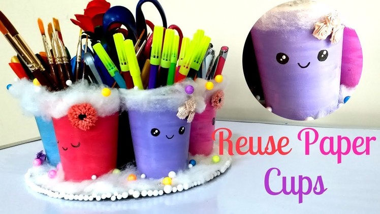 DIY organizer from disposable paper cups | pen holder | makeup brush holder| DIY Desk organizer