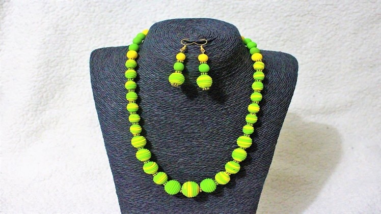 DIY Polymer Clay Green & Yellow Necklace Set Tutorial