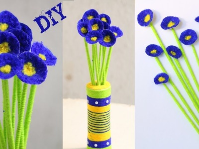 DIY.wool flowers.best out of waste.wool dust flowers.Beautiful flowers