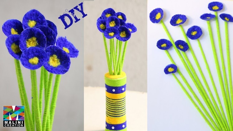 DIY.wool flowers.best out of waste.wool dust flowers.Beautiful flowers