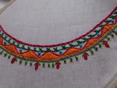 Hand embroidery. Boat Neck embroidery design.